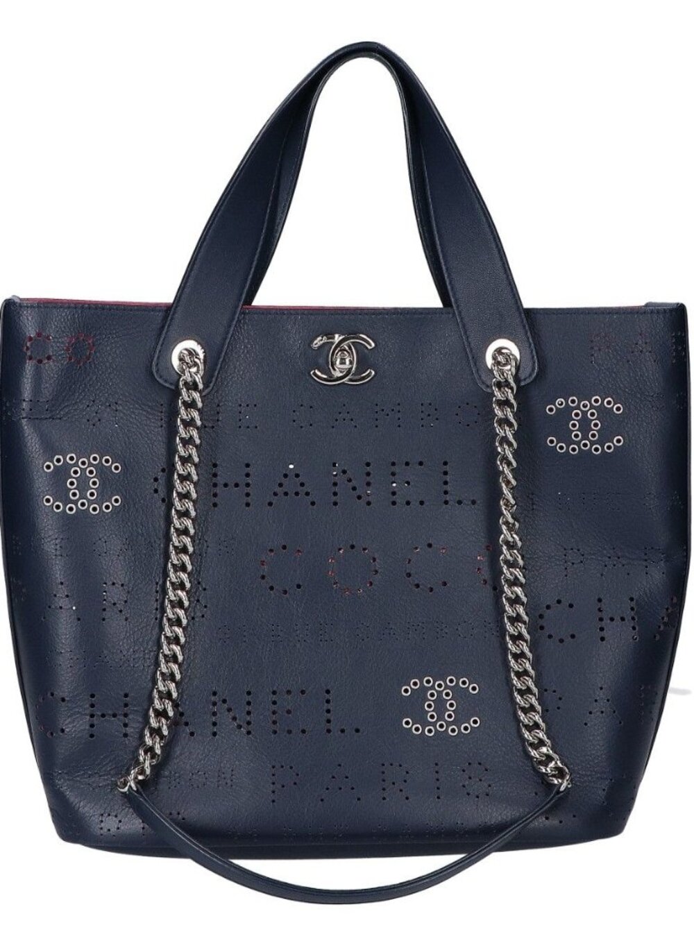 Chanel Perforated Logo 2-Way Chain Bag Navy